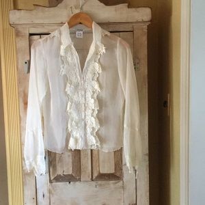 Sharagano Paris sheer ruffled blouse